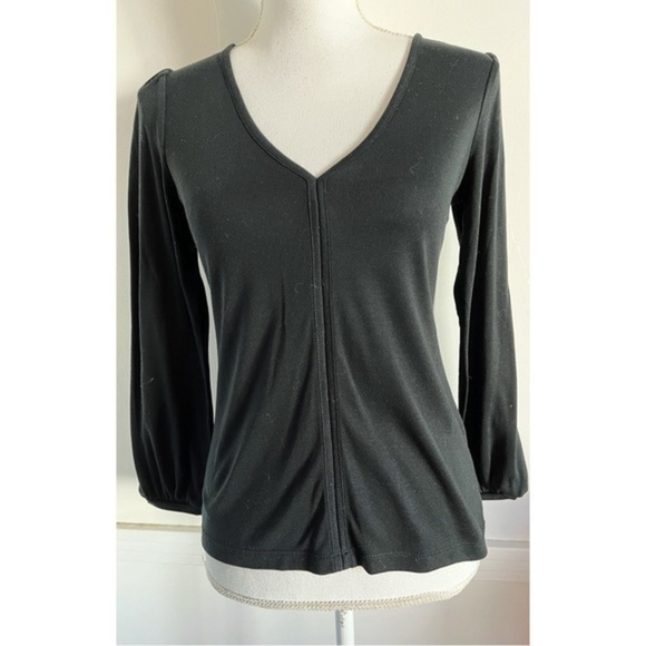 J. Crew • Black Drapey V Neck Blouse - Picture 2 of 6